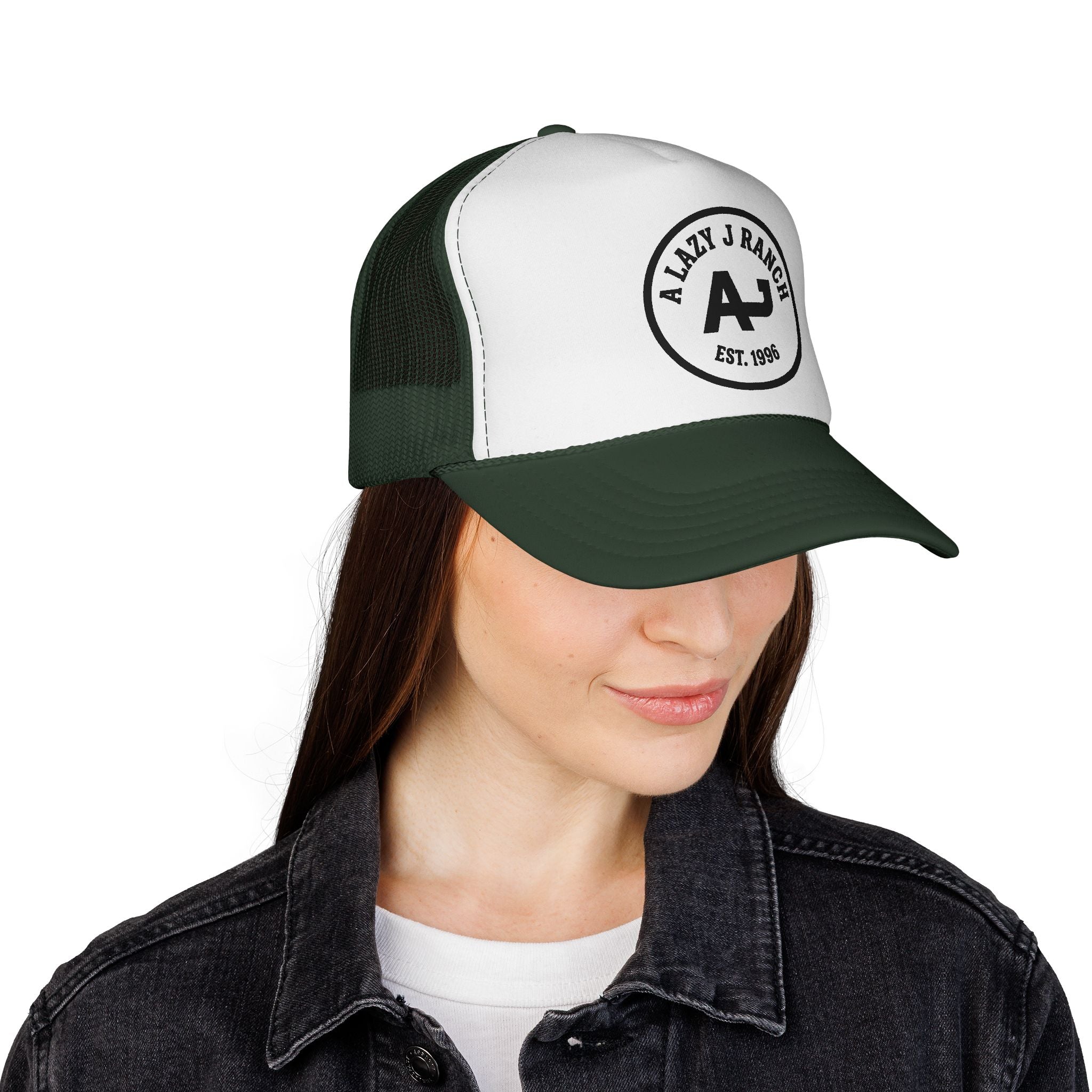A Lazy J Ranch Trucker Cap — Vintage Western Logo Mesh Hat (Est. 1996)