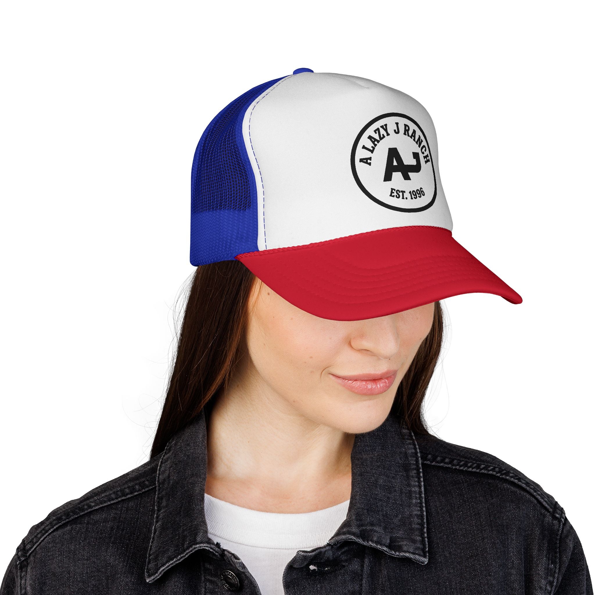 A Lazy J Ranch Trucker Cap — Vintage Western Logo Mesh Hat (Est. 1996)