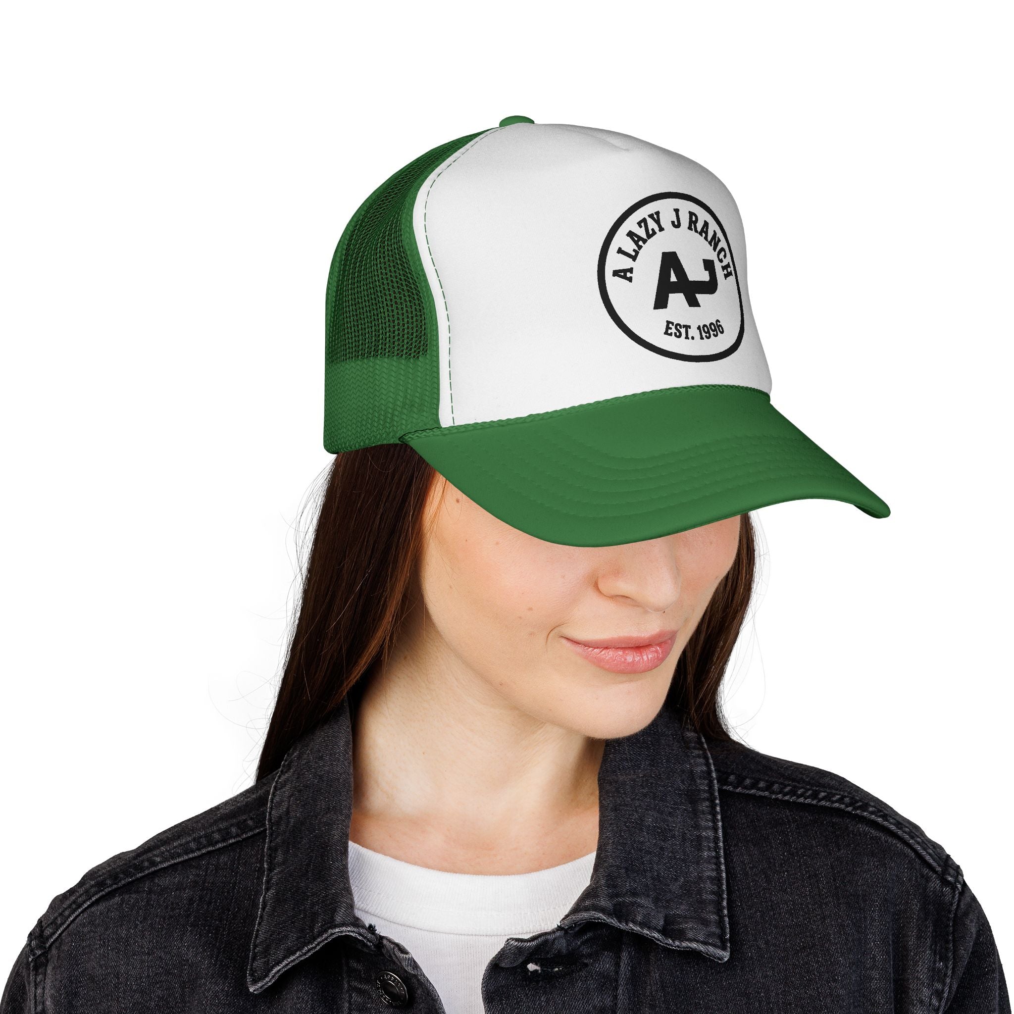 A Lazy J Ranch Trucker Cap — Vintage Western Logo Mesh Hat (Est. 1996)