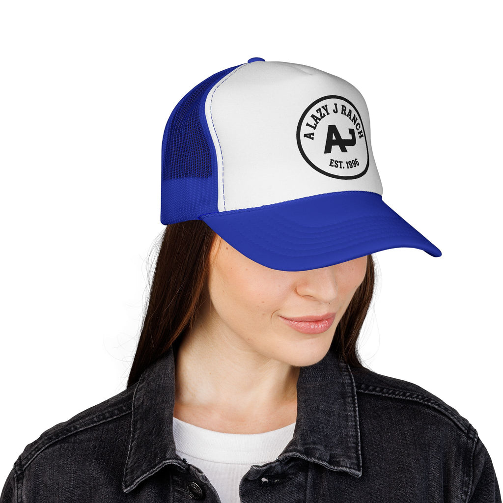 A Lazy J Ranch Trucker Cap — Vintage Western Logo Mesh Hat (Est. 1996)