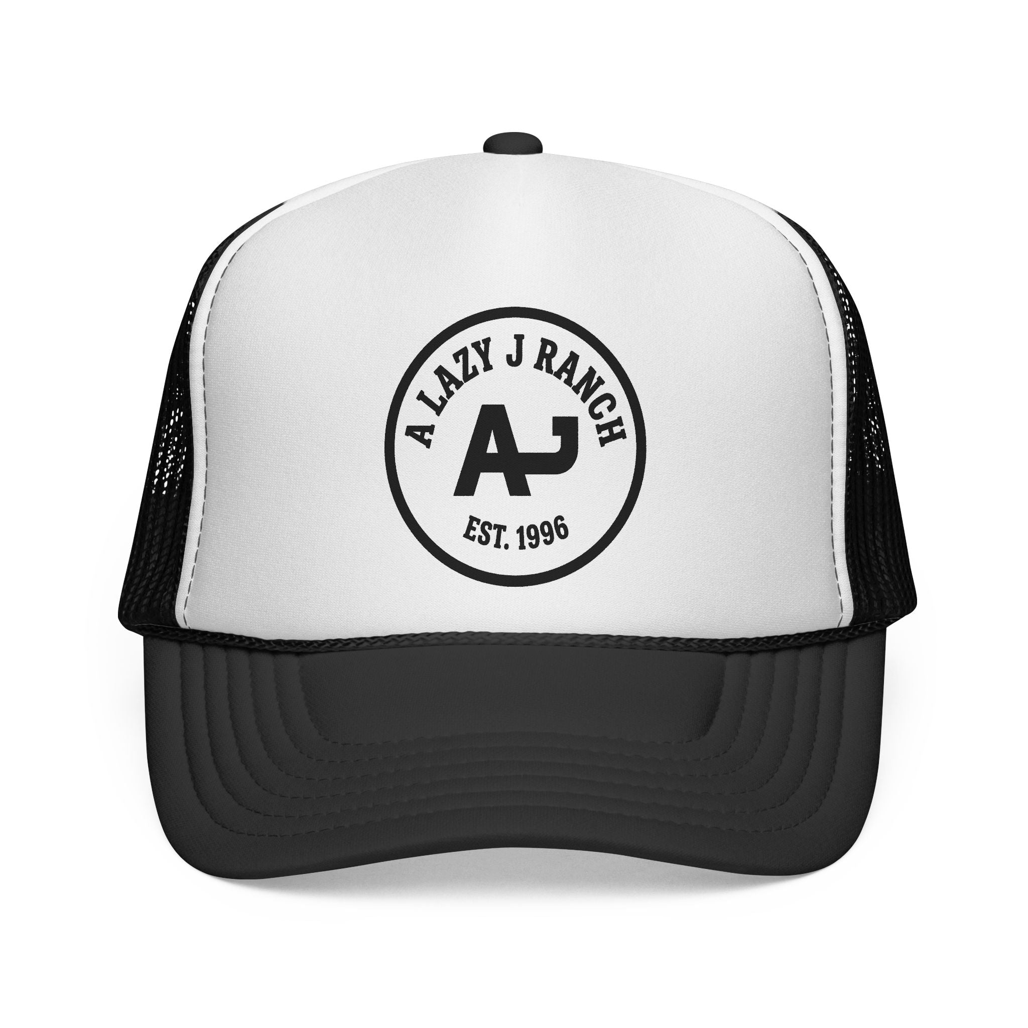A Lazy J Ranch Trucker Cap — Vintage Western Logo Mesh Hat (Est. 1996)