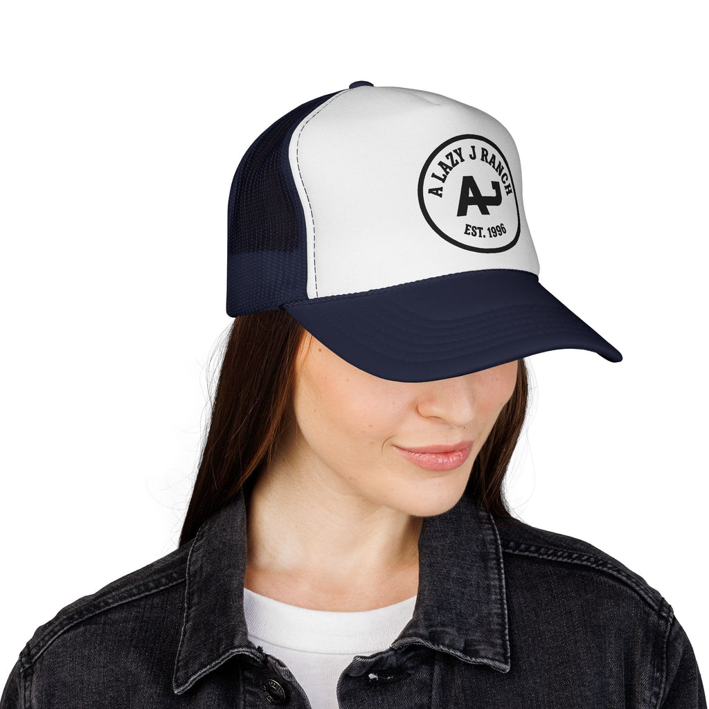 A Lazy J Ranch Trucker Cap — Vintage Western Logo Mesh Hat (Est. 1996)