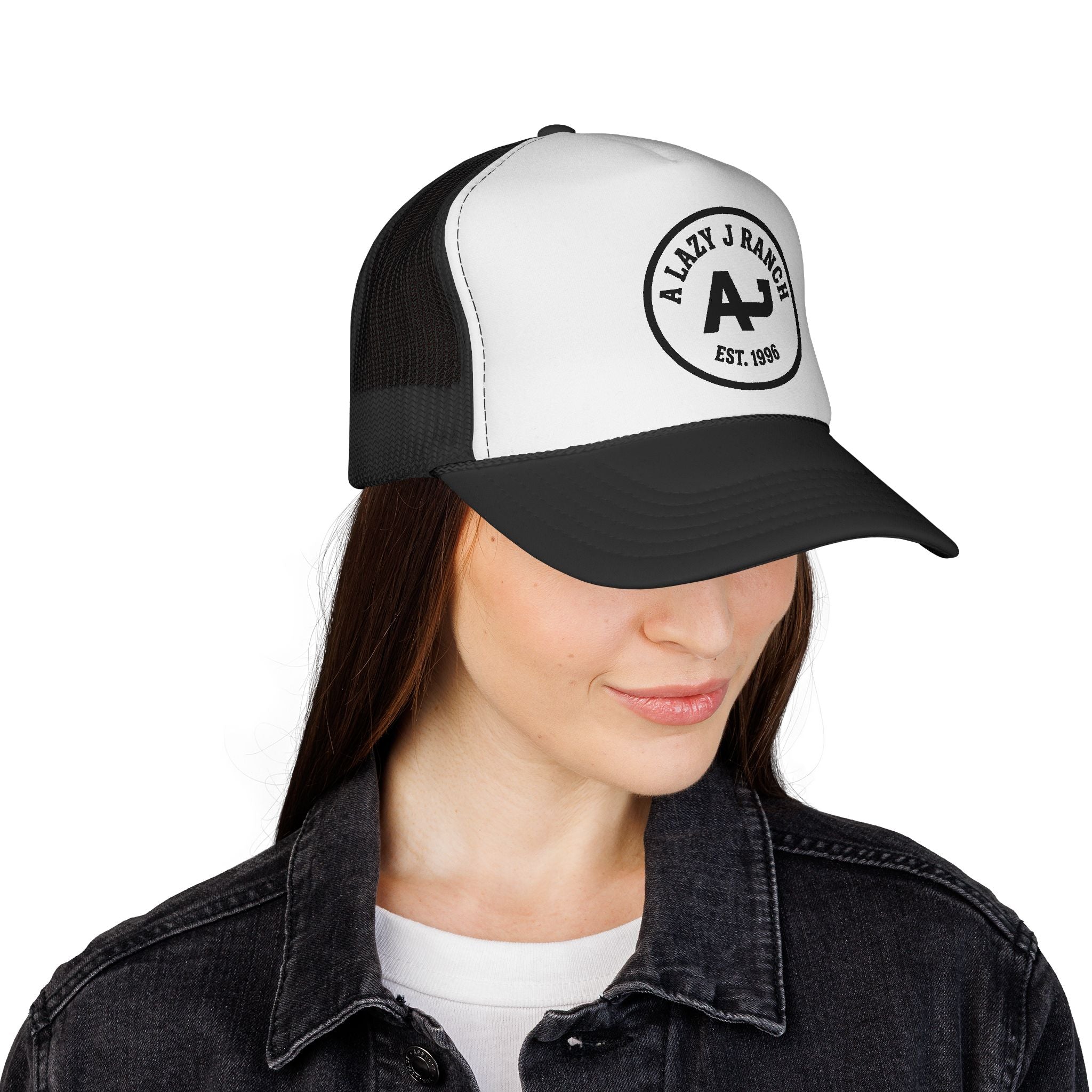 A Lazy J Ranch Trucker Cap — Vintage Western Logo Mesh Hat (Est. 1996)